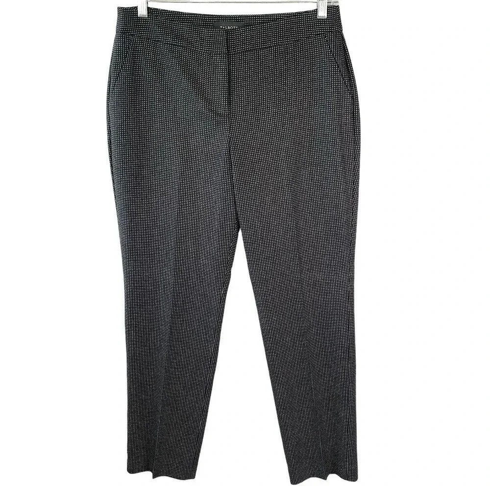 Talbots Wool Blend Curvy Straight Leg Trouser Pants Size 10 Black Gray Pin Dots